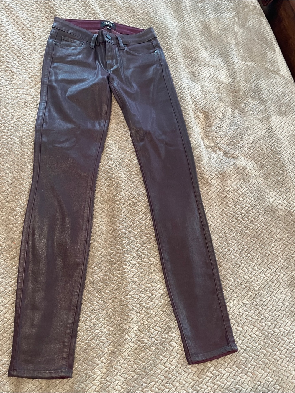 PAIGE vertigo Ultra Slim Coated Skinny Jeans in Deep Plum/Burgundy